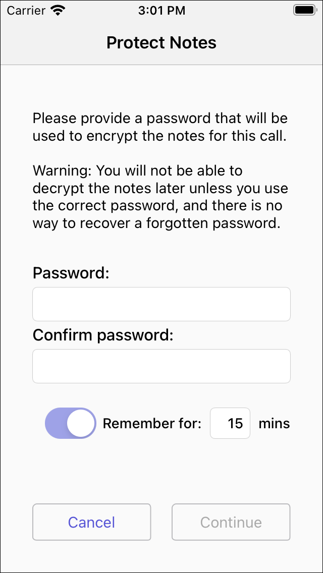 Secure Notes Password Dialog